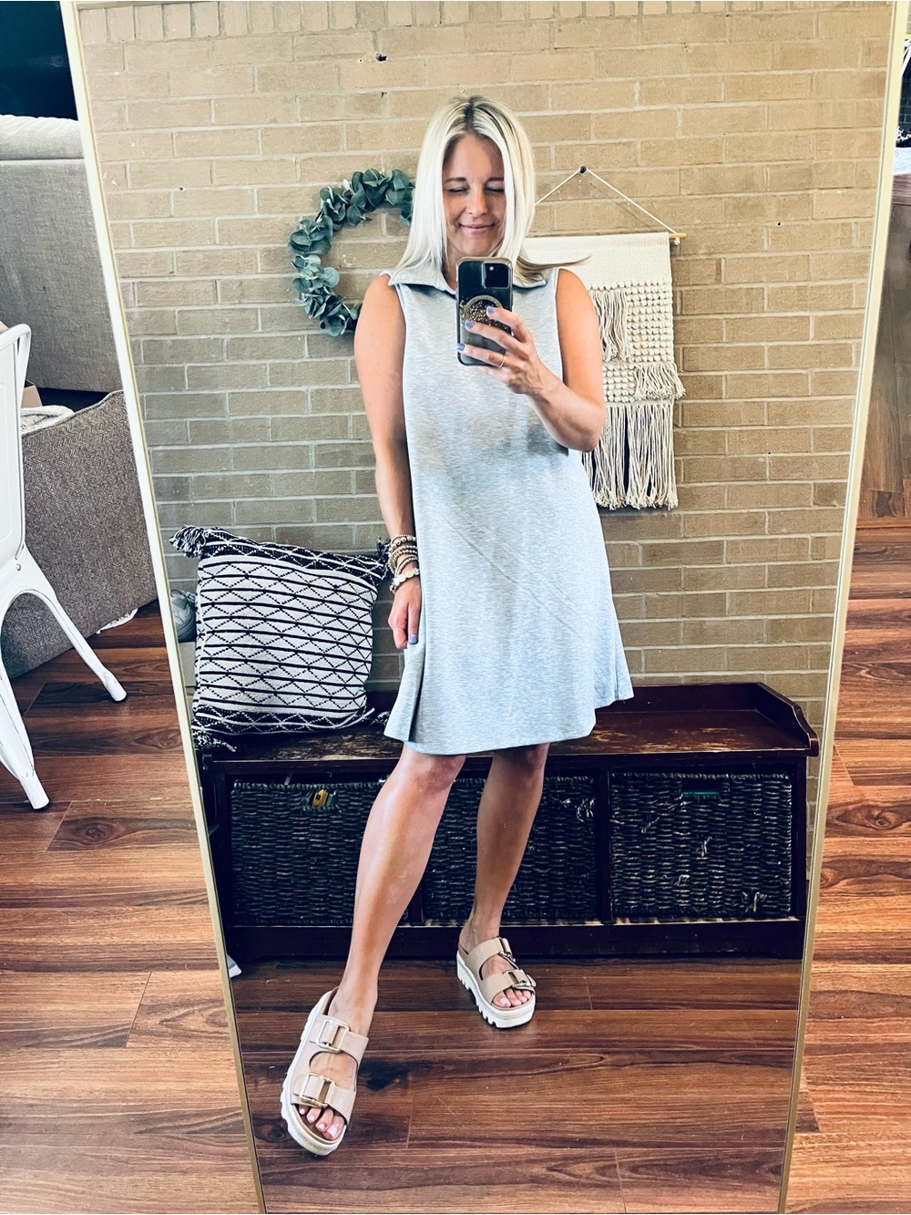Sleeveless Light Grey Polo-Collar Mini Dress